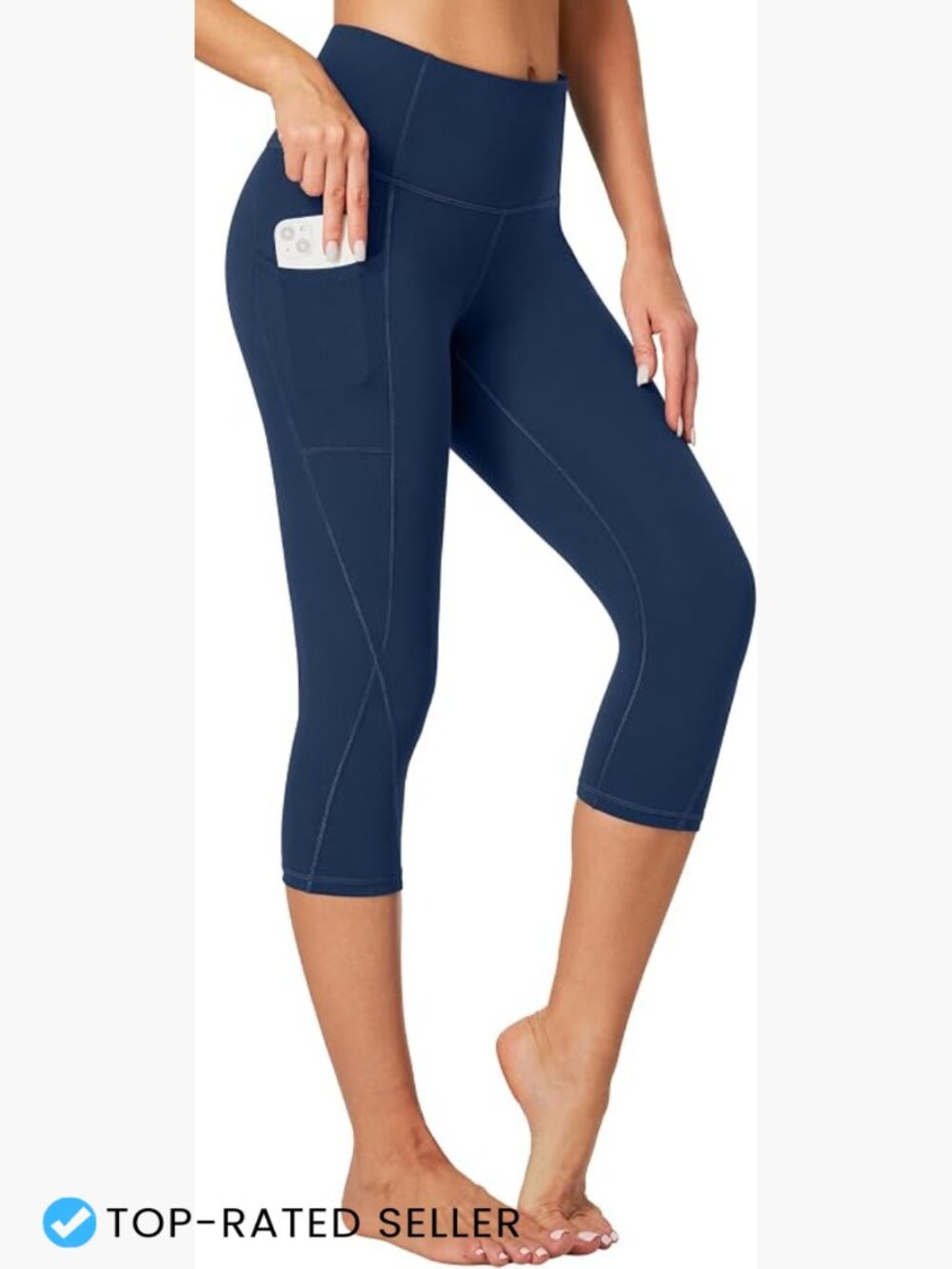 High Waisted Capri Leggings with Pockets Tummy Control Yoga Pants 4-Way Stretch